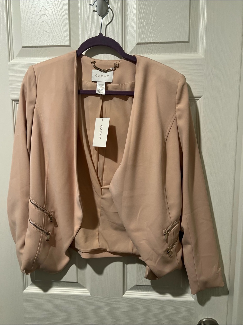 Cache Blush Pink Open-Front Blazer with Zipper Accents